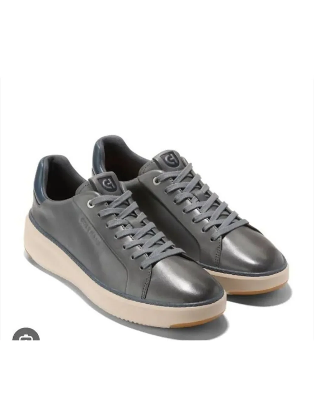 Size 8.5  Cole Haan Men's Gray Leather Sneakers with Cream Sole, Size 10